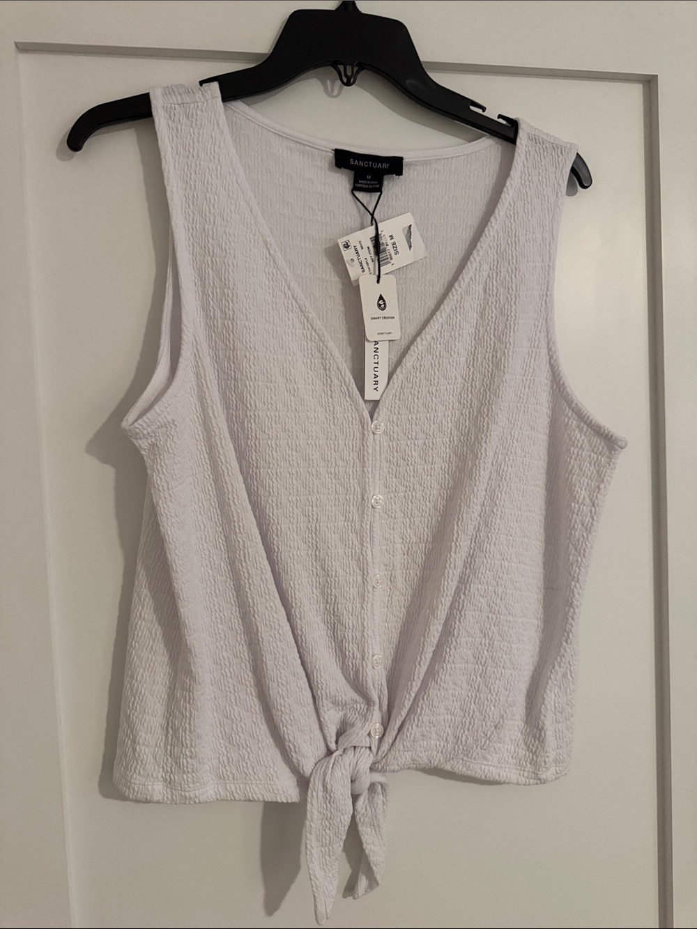 Sanctuary White Button-Tie Textured Tank